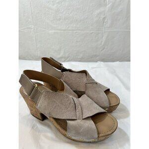 Franco Sarto Taupe Suede Slingback Kicks Platform Cork Sandals 7.5